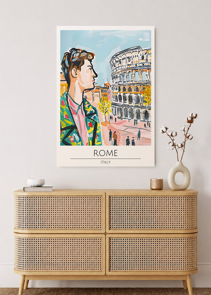 Cuadro Decorativo Mural Sin Marco 5mm - Travel, Roma, Italia, Ilustración Retrato Coliseo