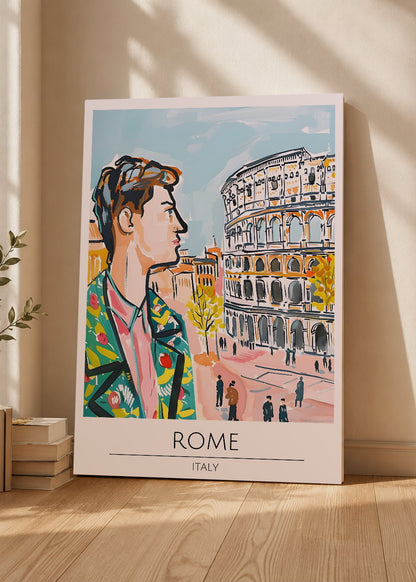 Cuadro Decorativo Mural Sin Marco 5mm - Travel, Roma, Italia, Ilustración Retrato Coliseo