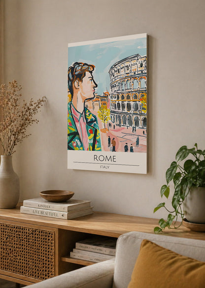 Cuadro Decorativo Mural Sin Marco 5mm - Travel, Roma, Italia, Ilustración Retrato Coliseo