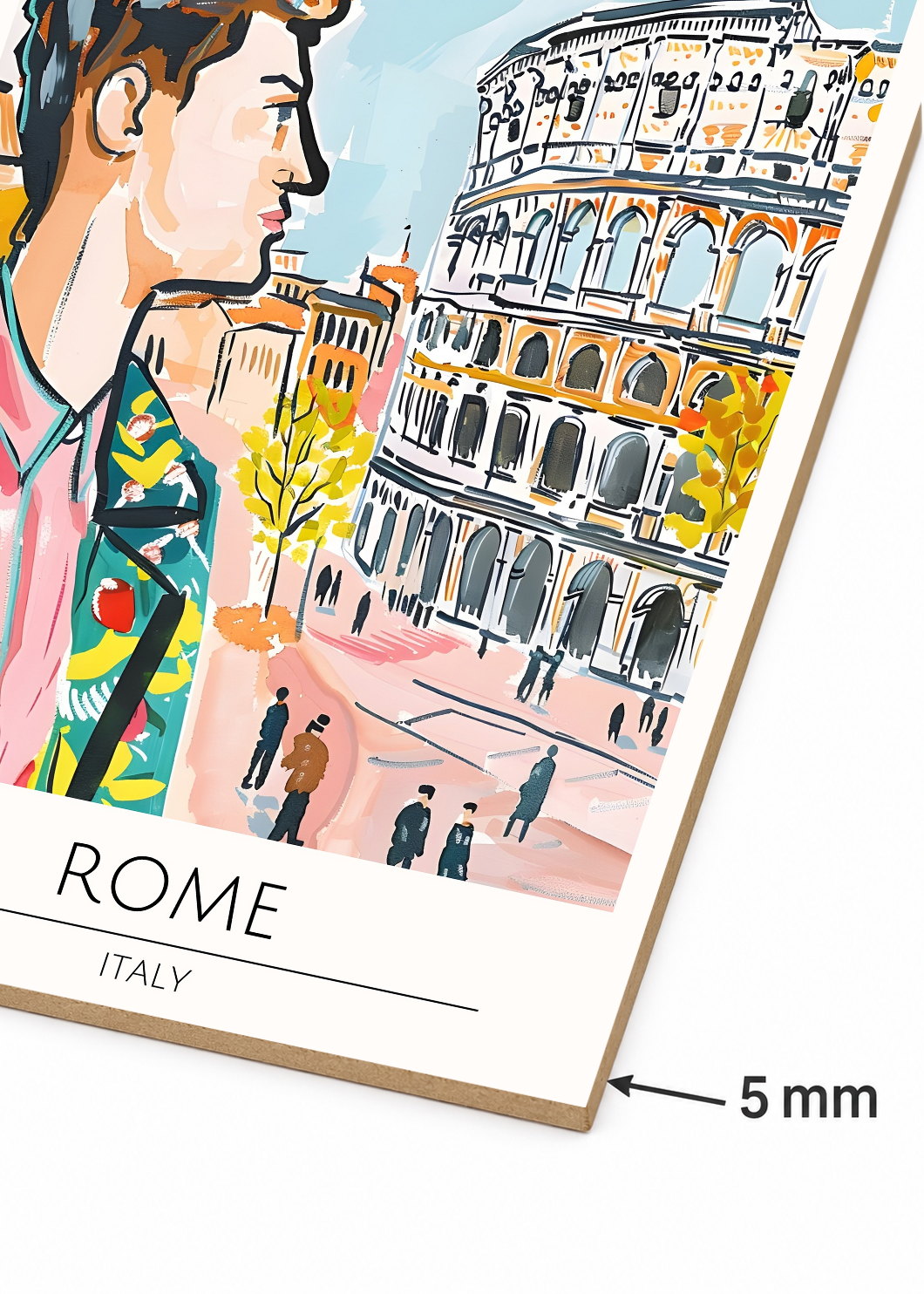 Cuadro Decorativo Mural Sin Marco 5mm - Travel, Roma, Italia, Ilustración Retrato Coliseo