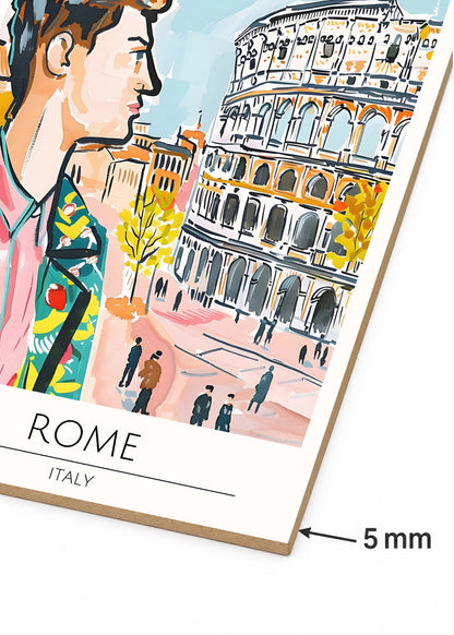 Cuadro Decorativo Mural Sin Marco 5mm - Travel, Roma, Italia, Ilustración Retrato Coliseo