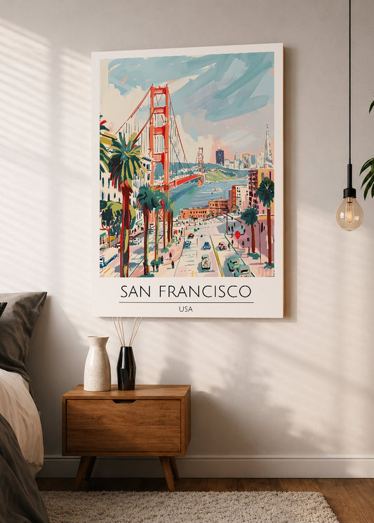Cuadro Decorativo Mural Sin Marco 5mm - Travel, San Francisco, USA, Ilustración Golden Gate