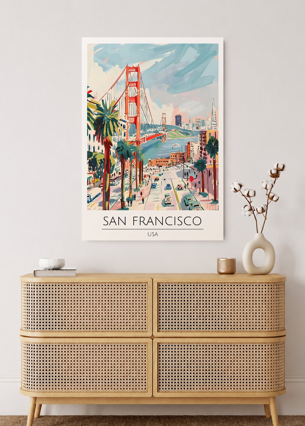 Cuadro Decorativo Mural Sin Marco 5mm - Travel, San Francisco, USA, Ilustración Golden Gate
