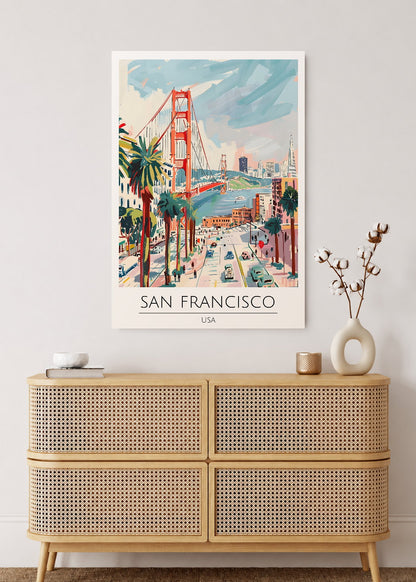 Cuadro Decorativo Mural Sin Marco 5mm - Travel, San Francisco, USA, Ilustración Golden Gate