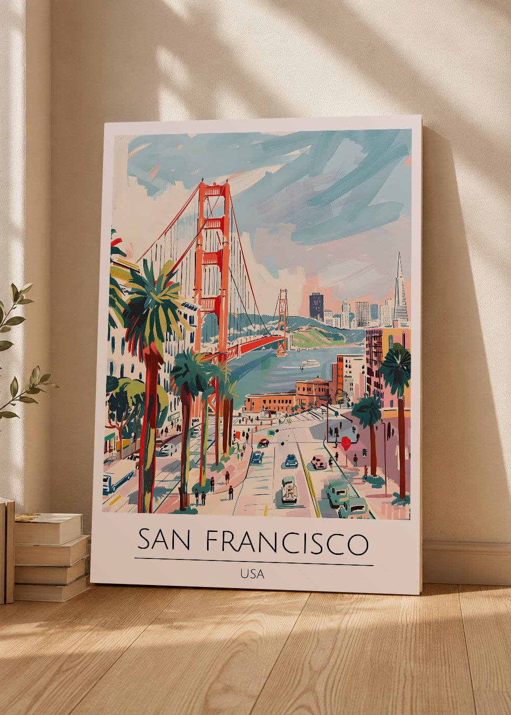 Cuadro Decorativo Mural Sin Marco 5mm - Travel, San Francisco, USA, Ilustración Golden Gate