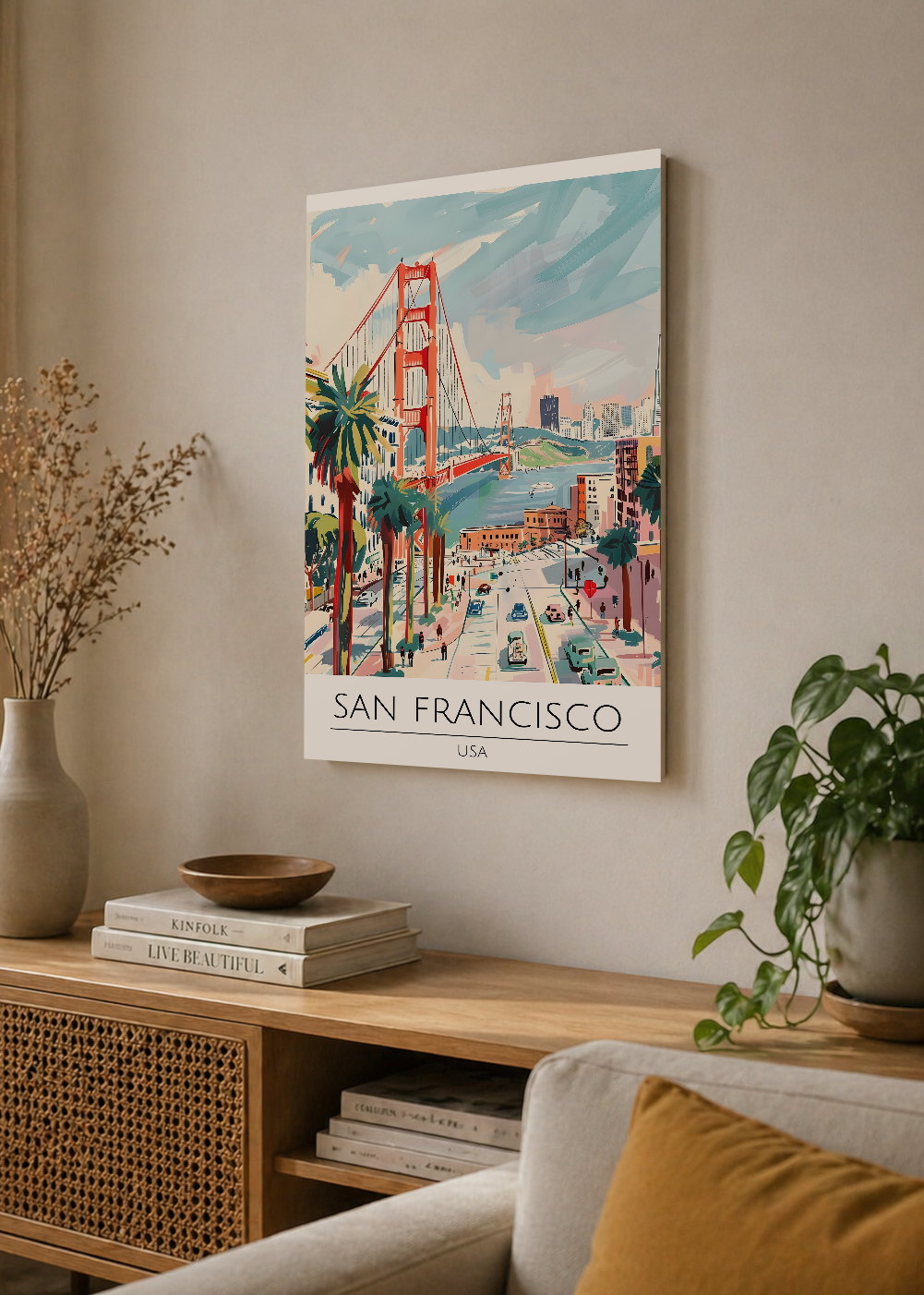 Cuadro Decorativo Mural Sin Marco 5mm - Travel, San Francisco, USA, Ilustración Golden Gate