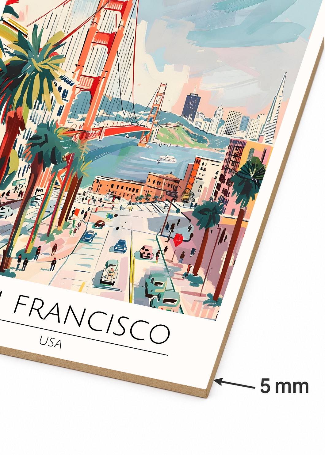 Cuadro Decorativo Mural Sin Marco 5mm - Travel, San Francisco, USA, Ilustración Golden Gate