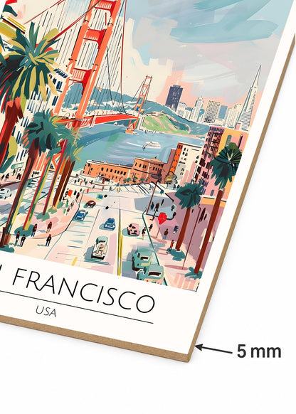 Cuadro Decorativo Mural Sin Marco 5mm - Travel, San Francisco, USA, Ilustración Golden Gate