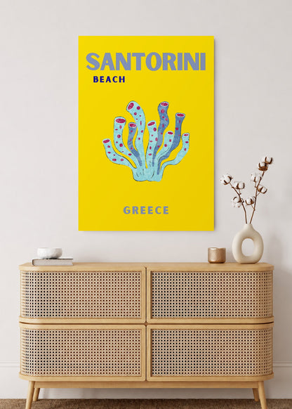 Cuadro Decorativo Mural Sin Marco 5mm - Travel, Santorini, Grecia, Coral Amarillo