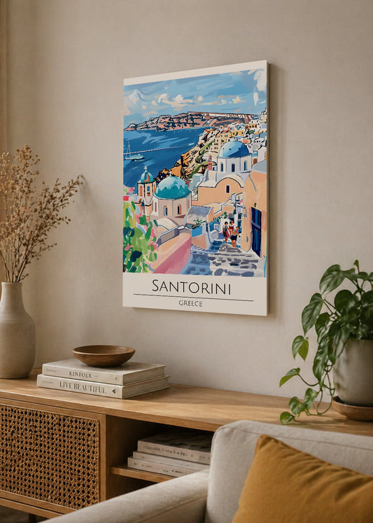 Cuadro Decorativo Mural Sin Marco 5mm - Travel, Santorini, Grecia, Ilustración Cúpulas
