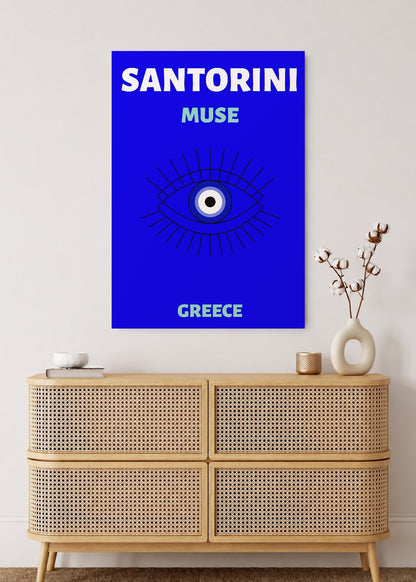 Cuadro Decorativo Mural Sin Marco 5mm - Travel, Santorini, Grecia, Ojo Turco Azul
