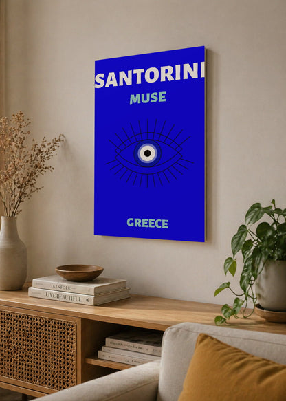 Cuadro Decorativo Mural Sin Marco 5mm - Travel, Santorini, Grecia, Ojo Turco Azul