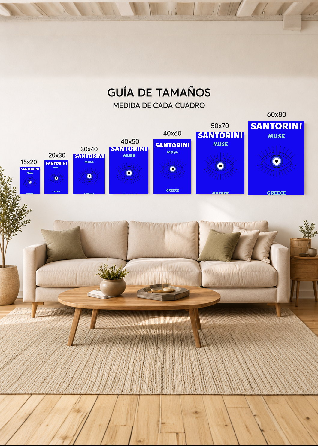 Cuadro Decorativo Mural Sin Marco 5mm - Travel, Santorini, Grecia, Ojo Turco Azul