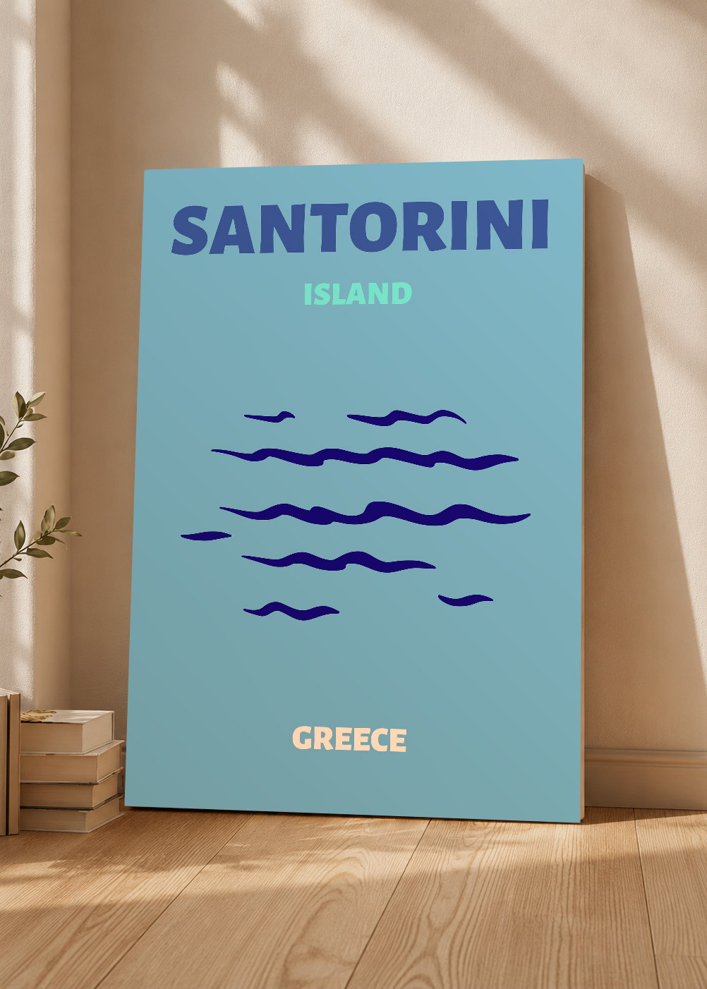 Cuadro Decorativo Mural Sin Marco 5mm - Travel, Santorini, Grecia, Olas Celeste
