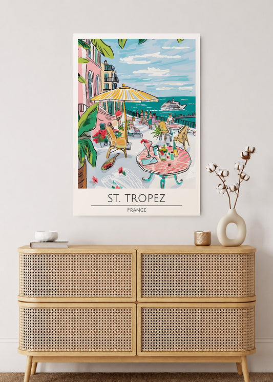 Cuadro Decorativo Mural Sin Marco 5mm - Travel, St. Tropez, Francia, Ilustración Café