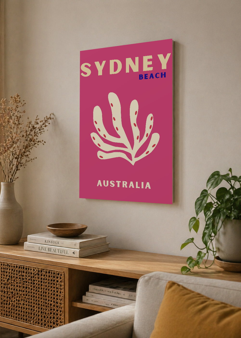 Cuadro Decorativo Mural Sin Marco 5mm - Travel, Sydney, Australia, Coral Magenta