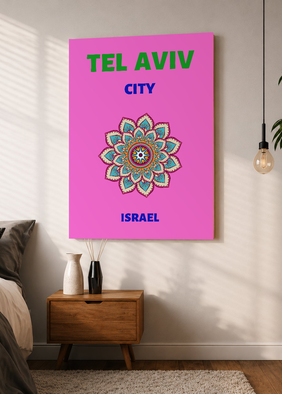 Cuadro Decorativo Mural Sin Marco 5mm - Travel, Tel Aviv, Israel, Mandala Rosa