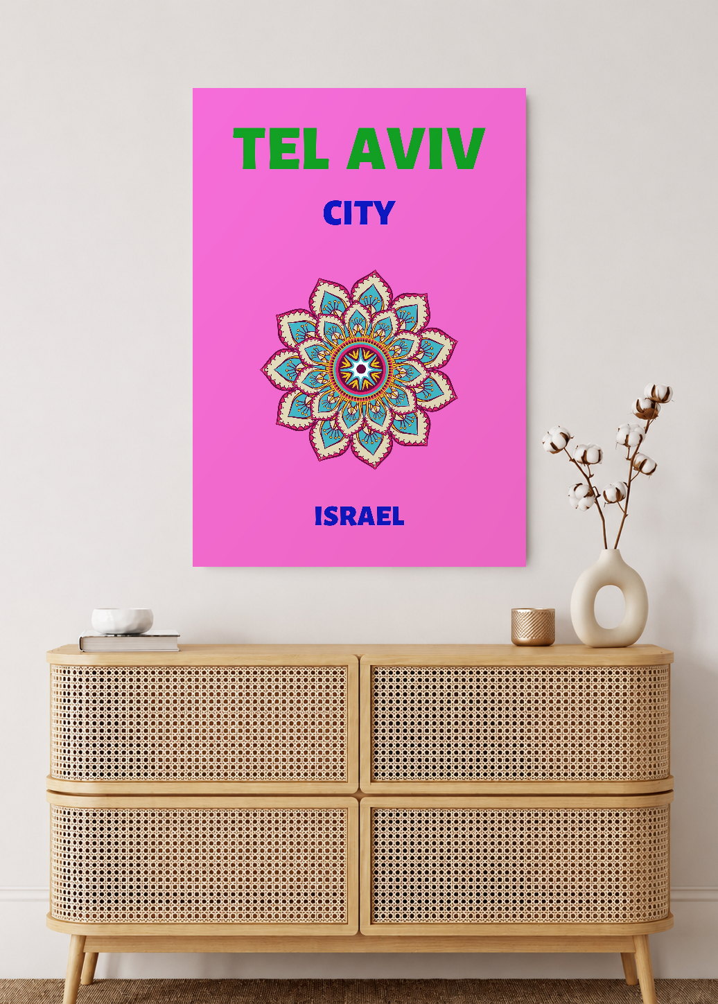 Cuadro Decorativo Mural Sin Marco 5mm - Travel, Tel Aviv, Israel, Mandala Rosa