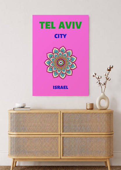 Cuadro Decorativo Mural Sin Marco 5mm - Travel, Tel Aviv, Israel, Mandala Rosa