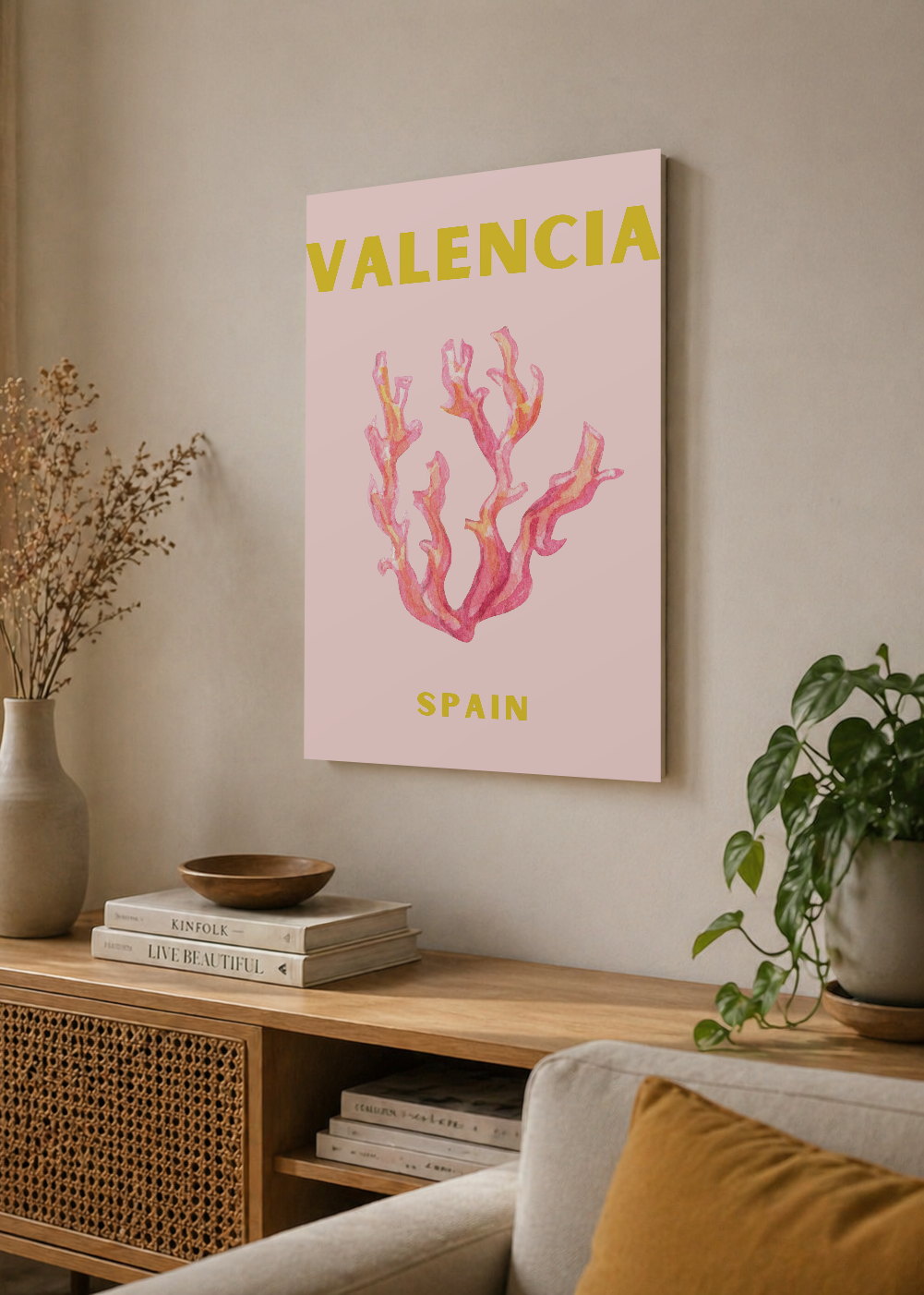 Cuadro Decorativo Mural Sin Marco 5mm - Travel, Valencia, España, Coral Rosa