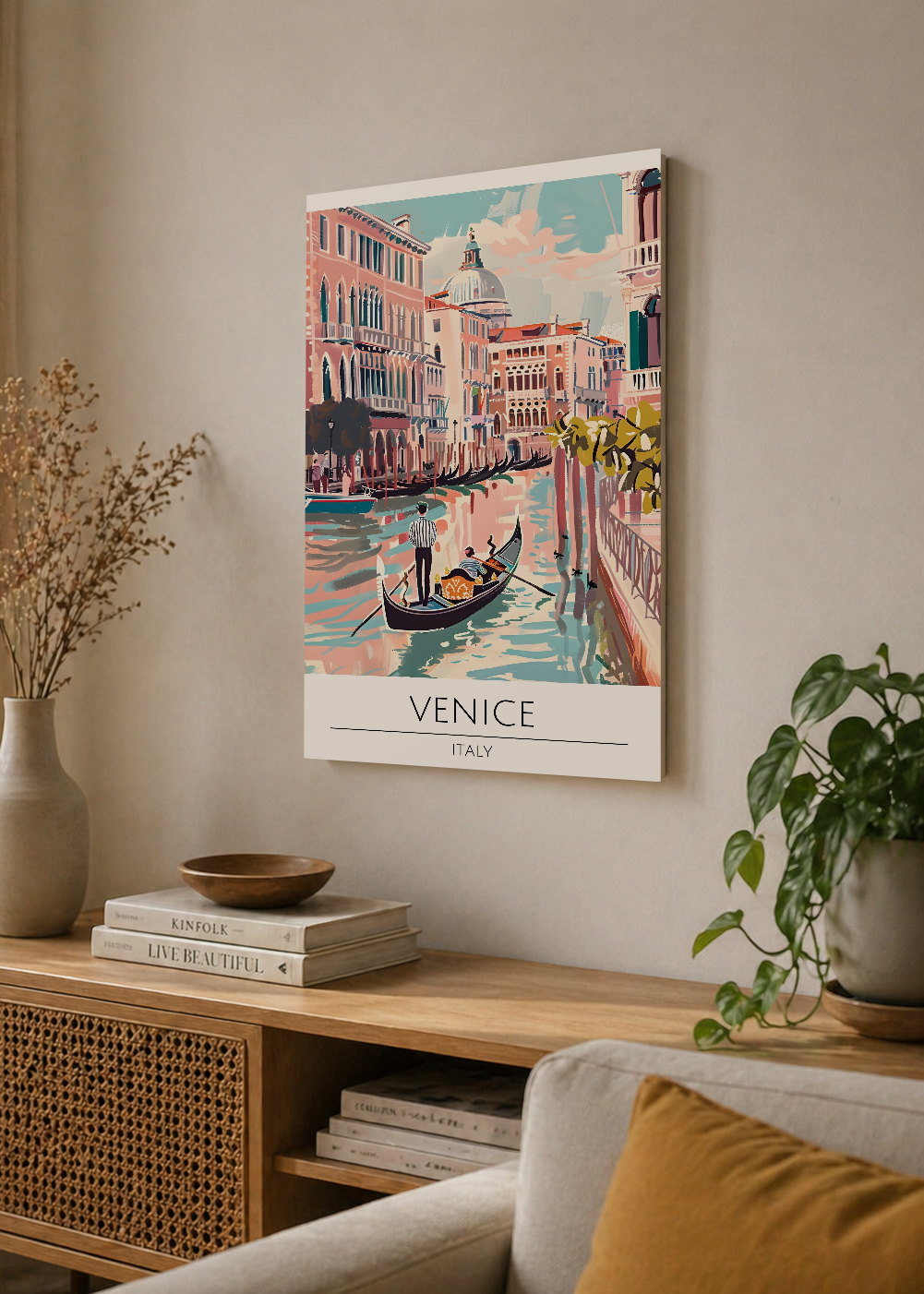 Cuadro Decorativo Mural Sin Marco 5mm - Travel, Venecia, Italia, Ilustración Góndola