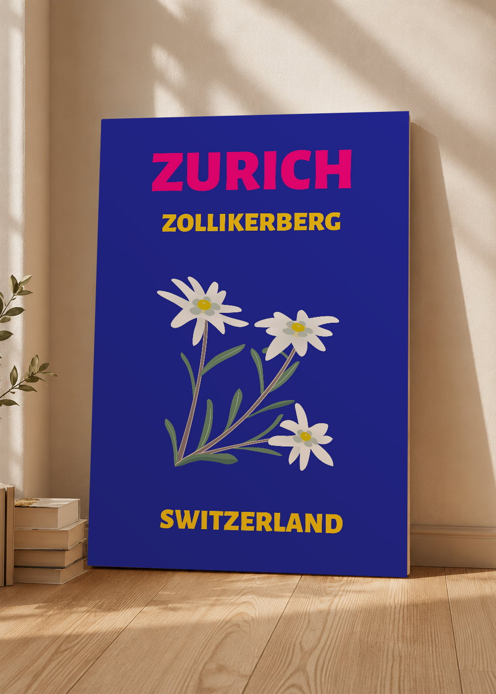 Cuadro Decorativo Mural Sin Marco 5mm - Travel, Zúrich, Suiza, Edelweiss Azul Marino