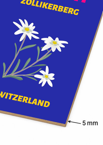 Cuadro Decorativo Mural Sin Marco 5mm - Travel, Zúrich, Suiza, Edelweiss Azul Marino