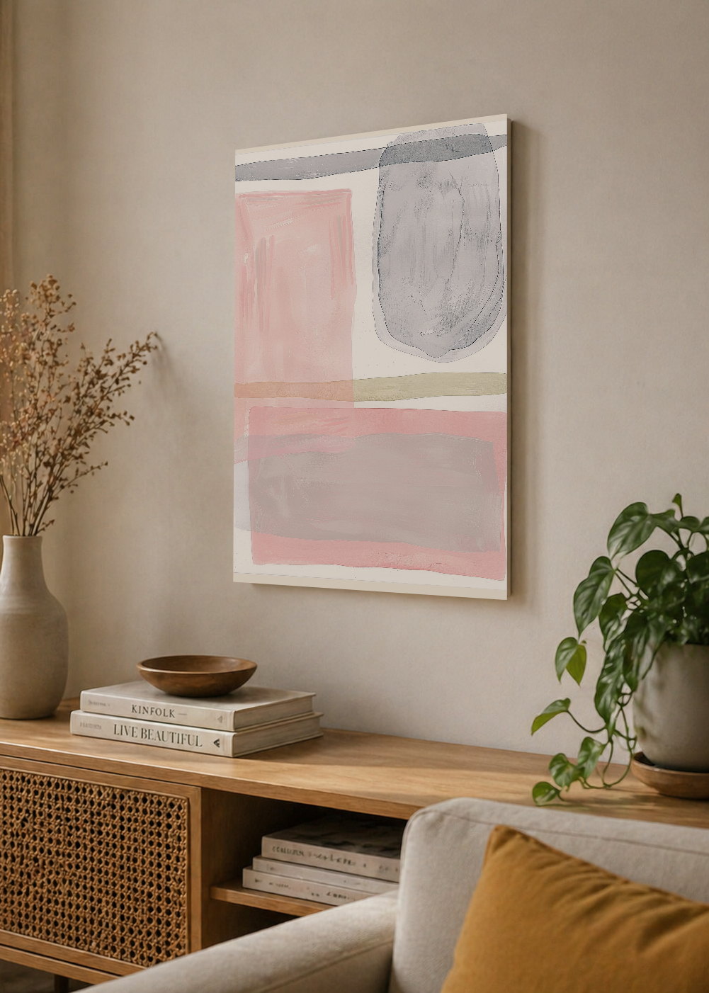 Cuadro Decorativo Mural Sin Marco 5mm - Trendy, Acuarela Rosa Gris Suave