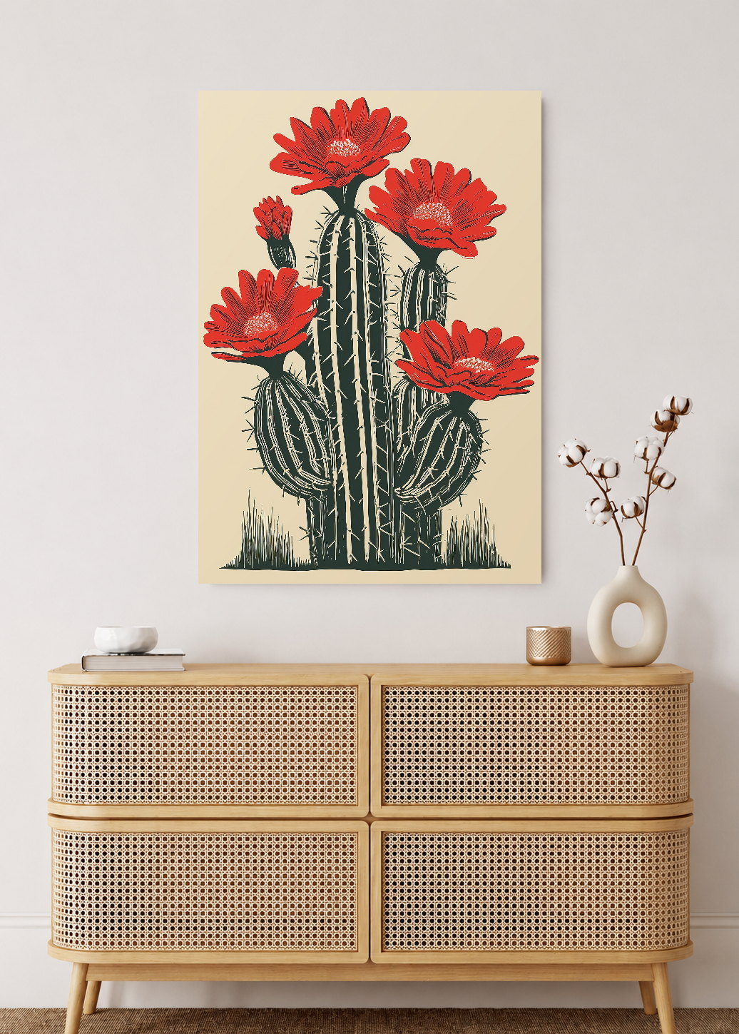 Cuadro Decorativo Mural Sin Marco 5mm - Trendy, Aloe Maceta Roja Crema