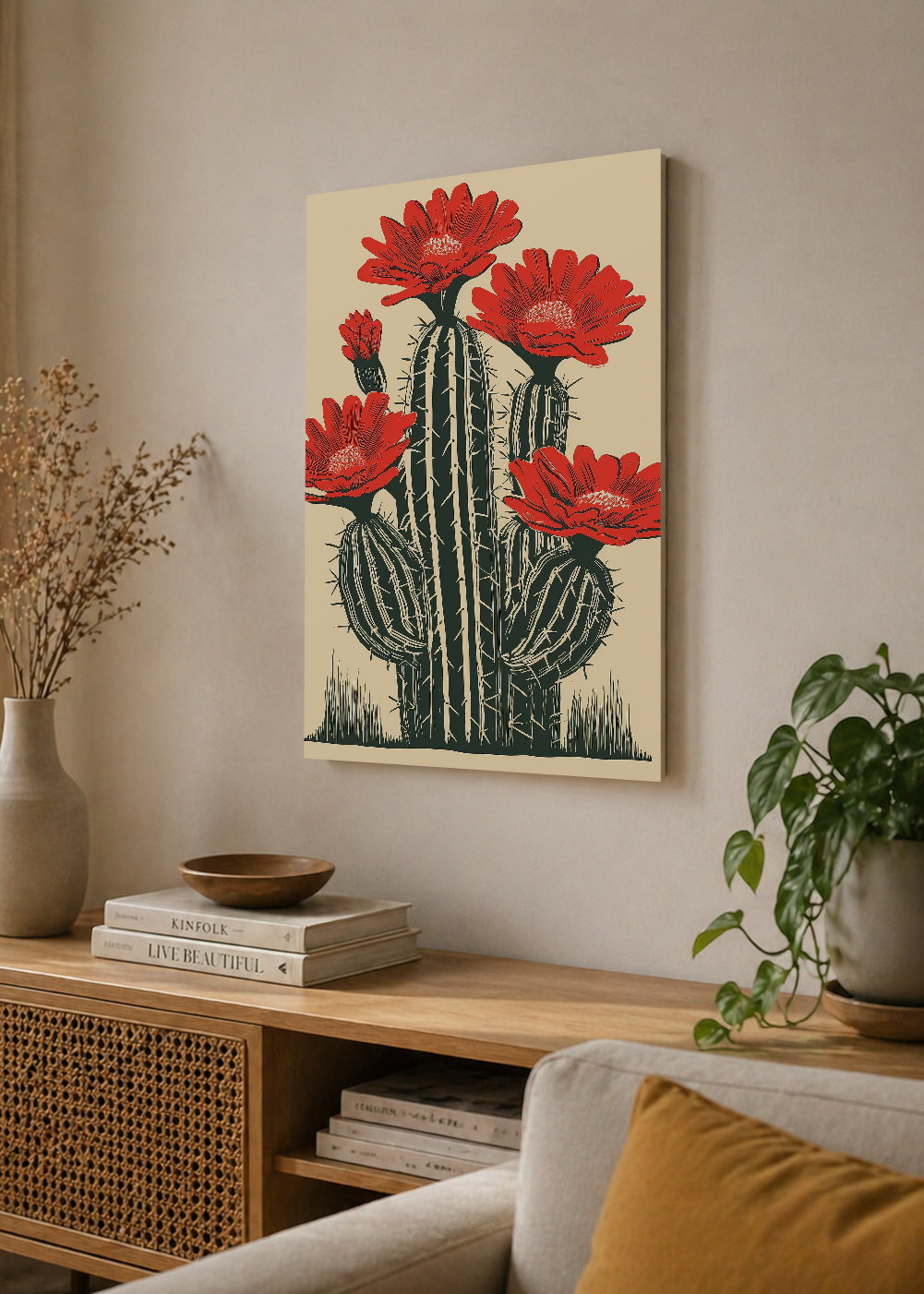 Cuadro Decorativo Mural Sin Marco 5mm - Trendy, Aloe Maceta Roja Crema