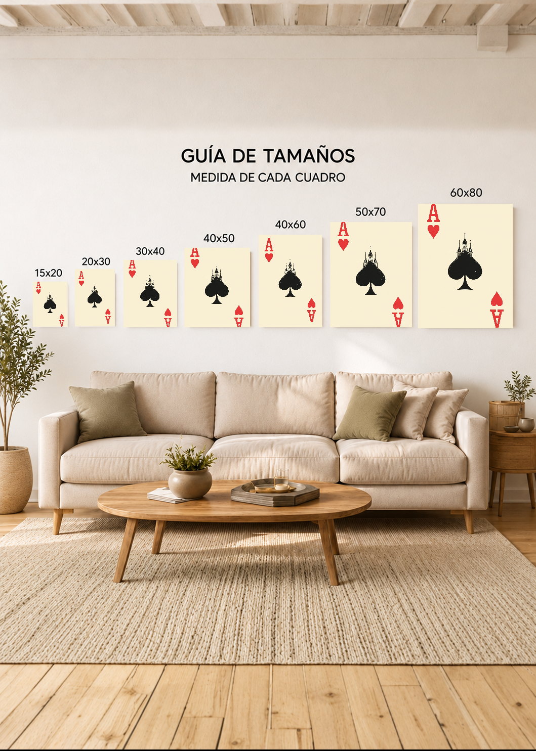 Cuadro Decorativo Mural Sin Marco 5mm - Trendy, As de Picas Crema Negro