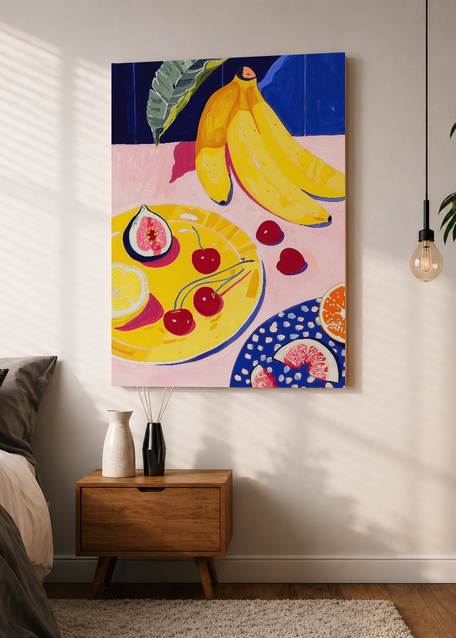 Cuadro Decorativo Mural Sin Marco 5mm - Trendy, Bananas Frutas Azul Amarillo