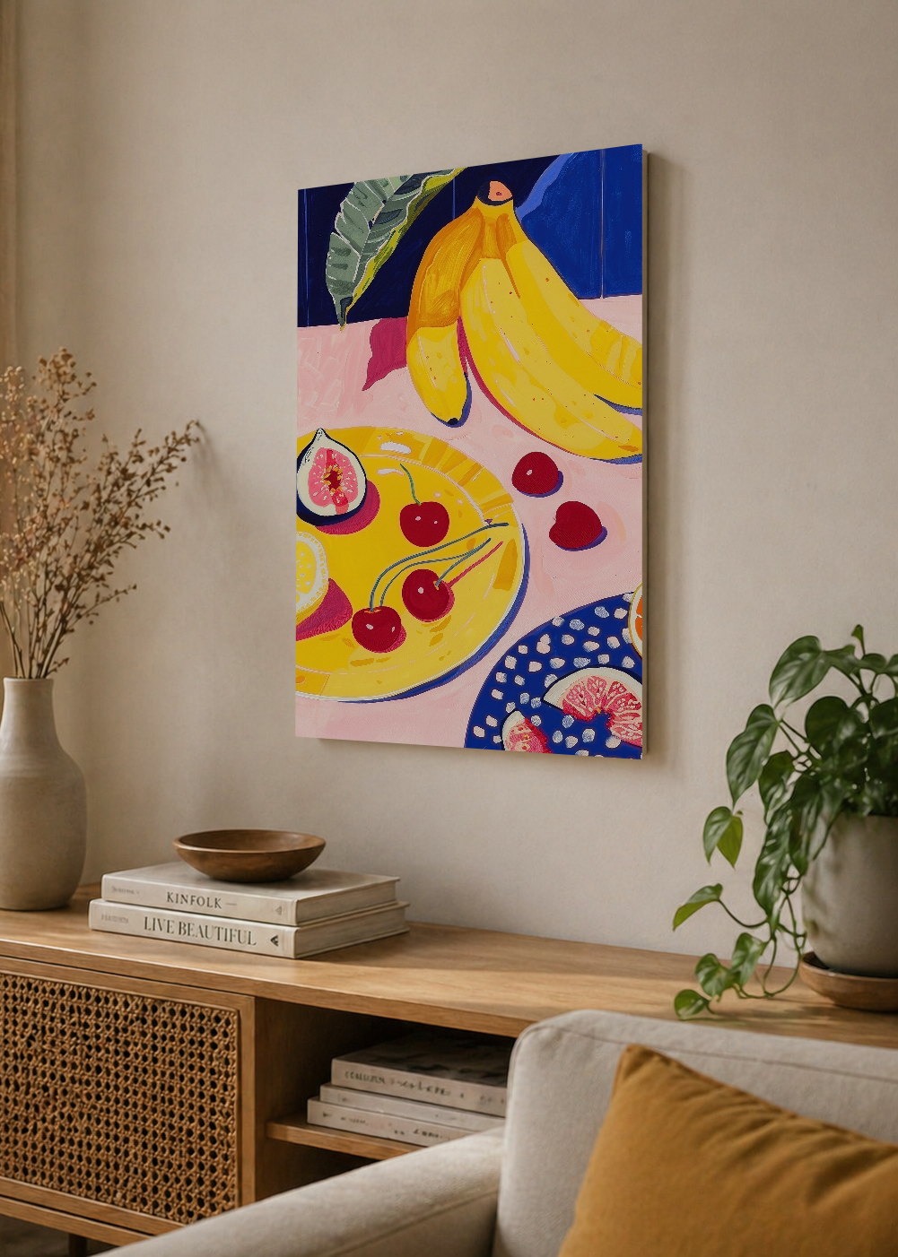 Cuadro Decorativo Mural Sin Marco 5mm - Trendy, Bananas Frutas Azul Amarillo