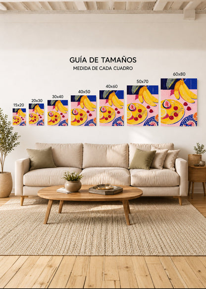 Cuadro Decorativo Mural Sin Marco 5mm - Trendy, Bananas Frutas Azul Amarillo