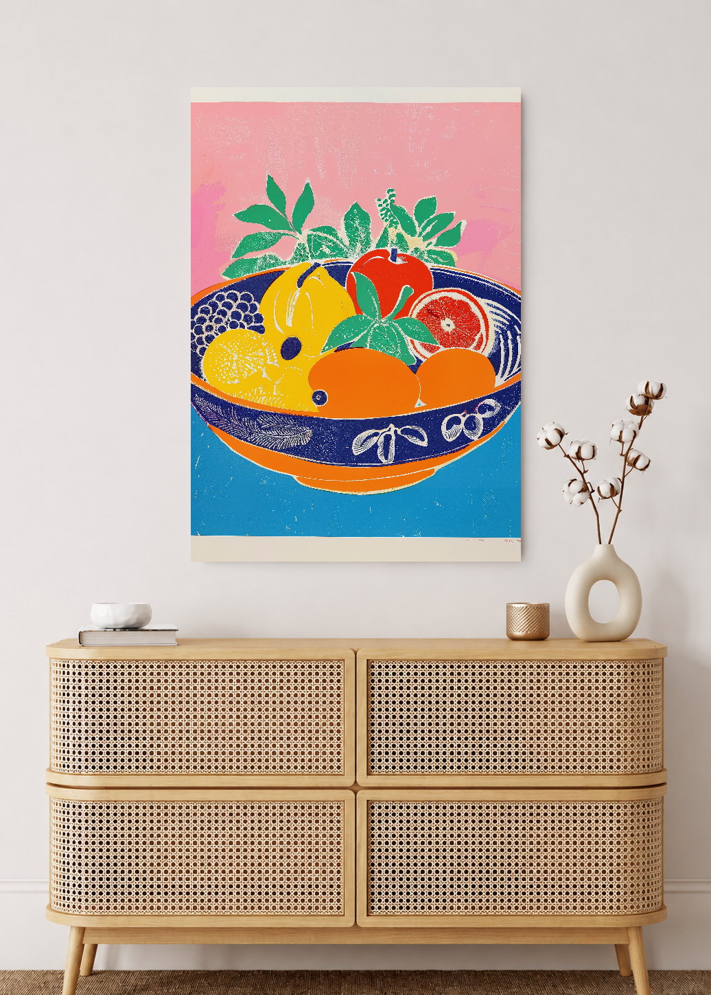 Cuadro Decorativo Mural Sin Marco 5mm - Trendy, Bol Frutas Azul Rosa