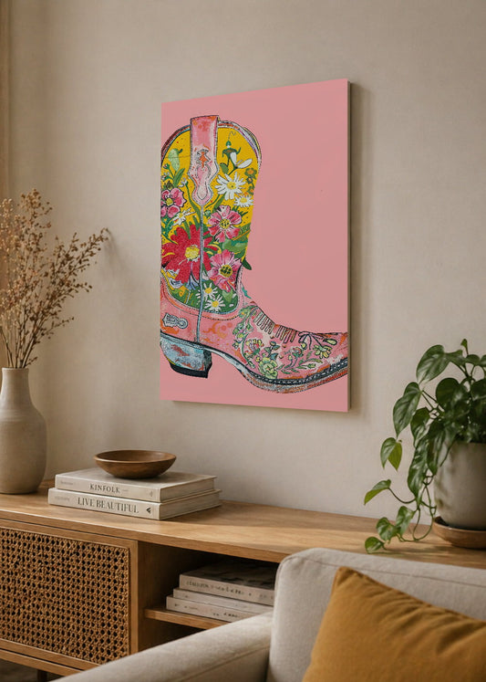 Cuadro Decorativo Mural Sin Marco 5mm - Trendy, Bota Texana Flores Multicolor