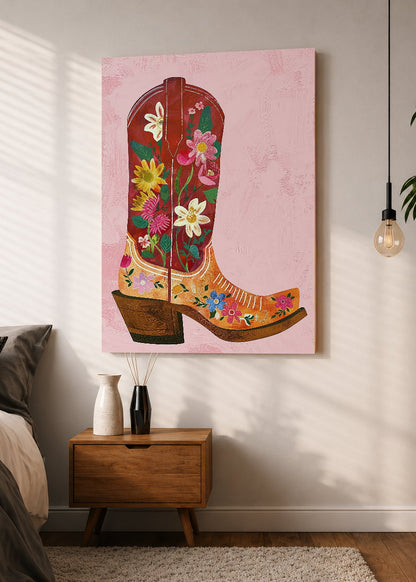 Cuadro Decorativo Mural Sin Marco 5mm - Trendy, Bota Texana Flores Rosa