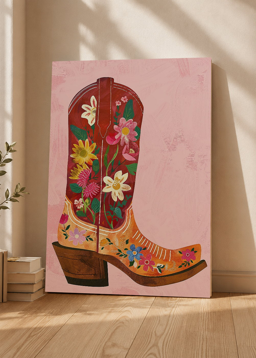 Cuadro Decorativo Mural Sin Marco 5mm - Trendy, Bota Texana Flores Rosa