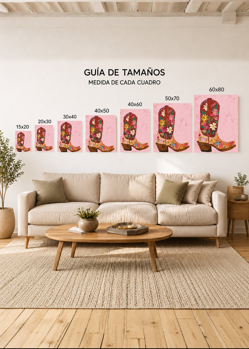 Cuadro Decorativo Mural Sin Marco 5mm - Trendy, Bota Texana Flores Rosa