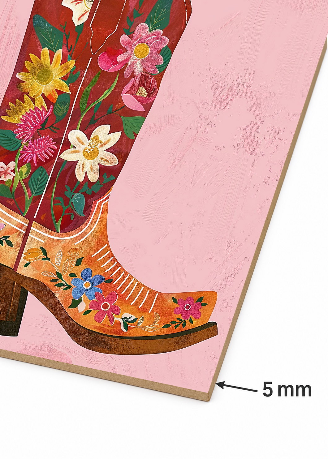 Cuadro Decorativo Mural Sin Marco 5mm - Trendy, Bota Texana Flores Rosa