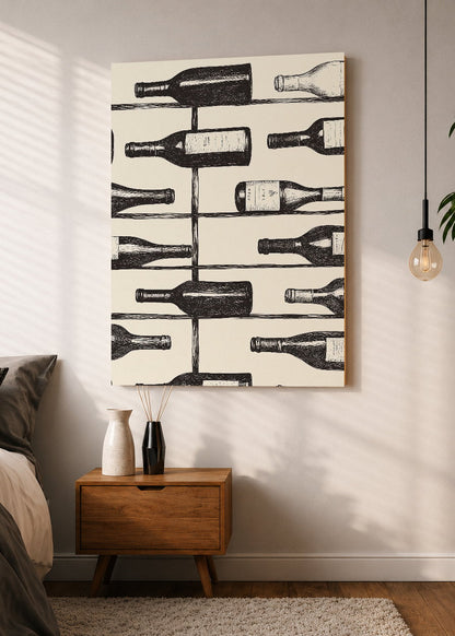 Cuadro Decorativo Mural Sin Marco 5mm - Trendy, Botellas Vino Blanco Negro