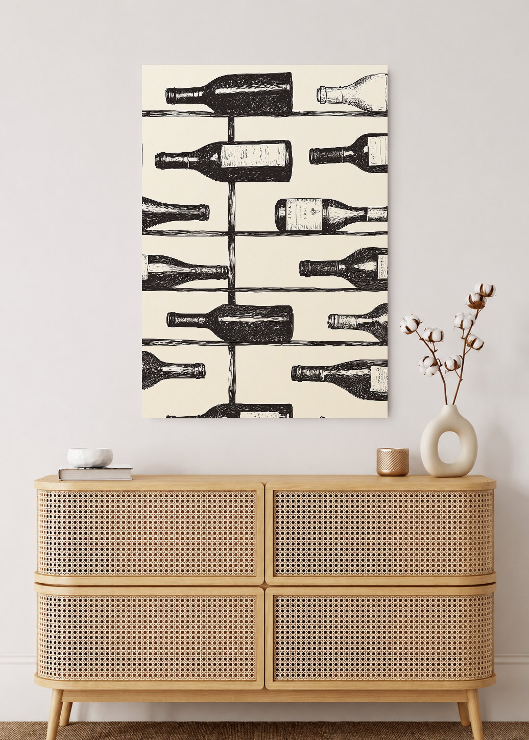 Cuadro Decorativo Mural Sin Marco 5mm - Trendy, Botellas Vino Blanco Negro
