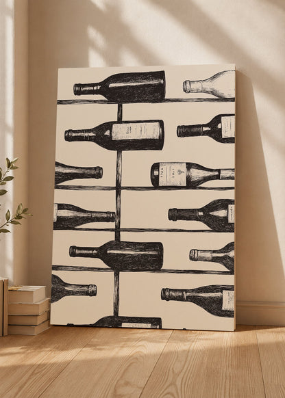 Cuadro Decorativo Mural Sin Marco 5mm - Trendy, Botellas Vino Blanco Negro