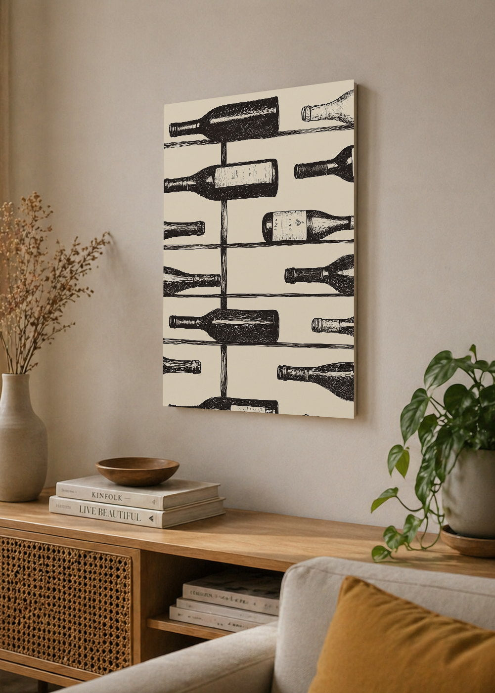 Cuadro Decorativo Mural Sin Marco 5mm - Trendy, Botellas Vino Blanco Negro