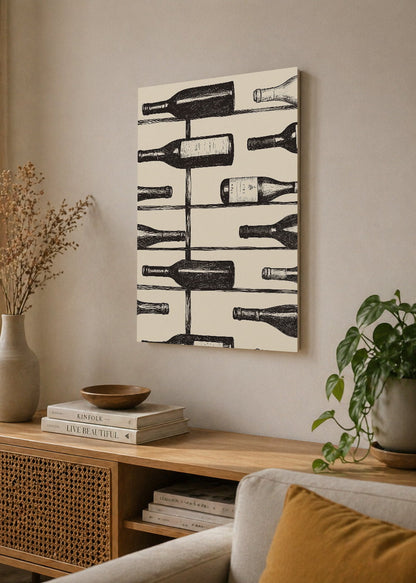 Cuadro Decorativo Mural Sin Marco 5mm - Trendy, Botellas Vino Blanco Negro