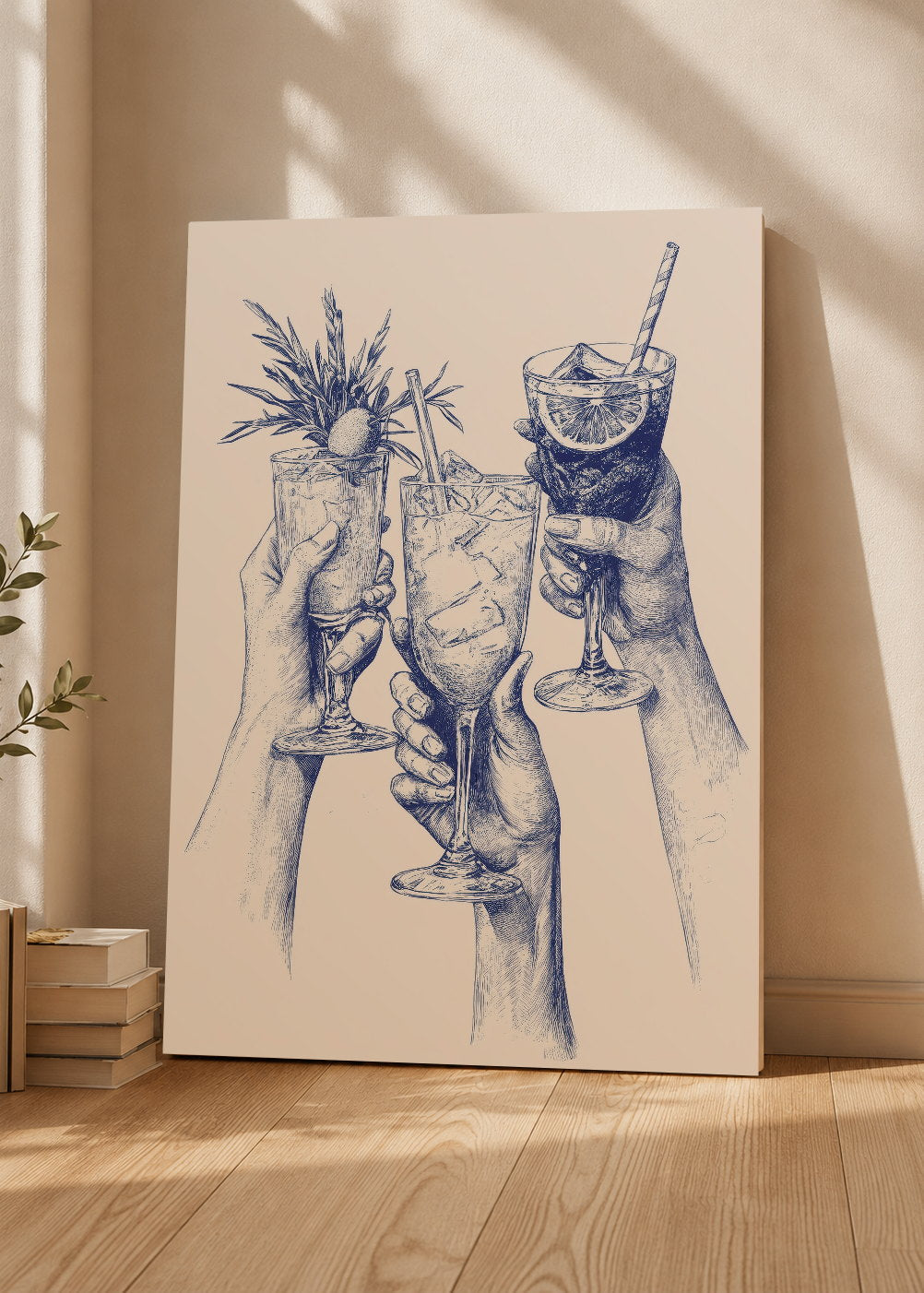 Cuadro Decorativo Mural Sin Marco 5mm - Trendy, Brindis Cocteles Dibujo Azul