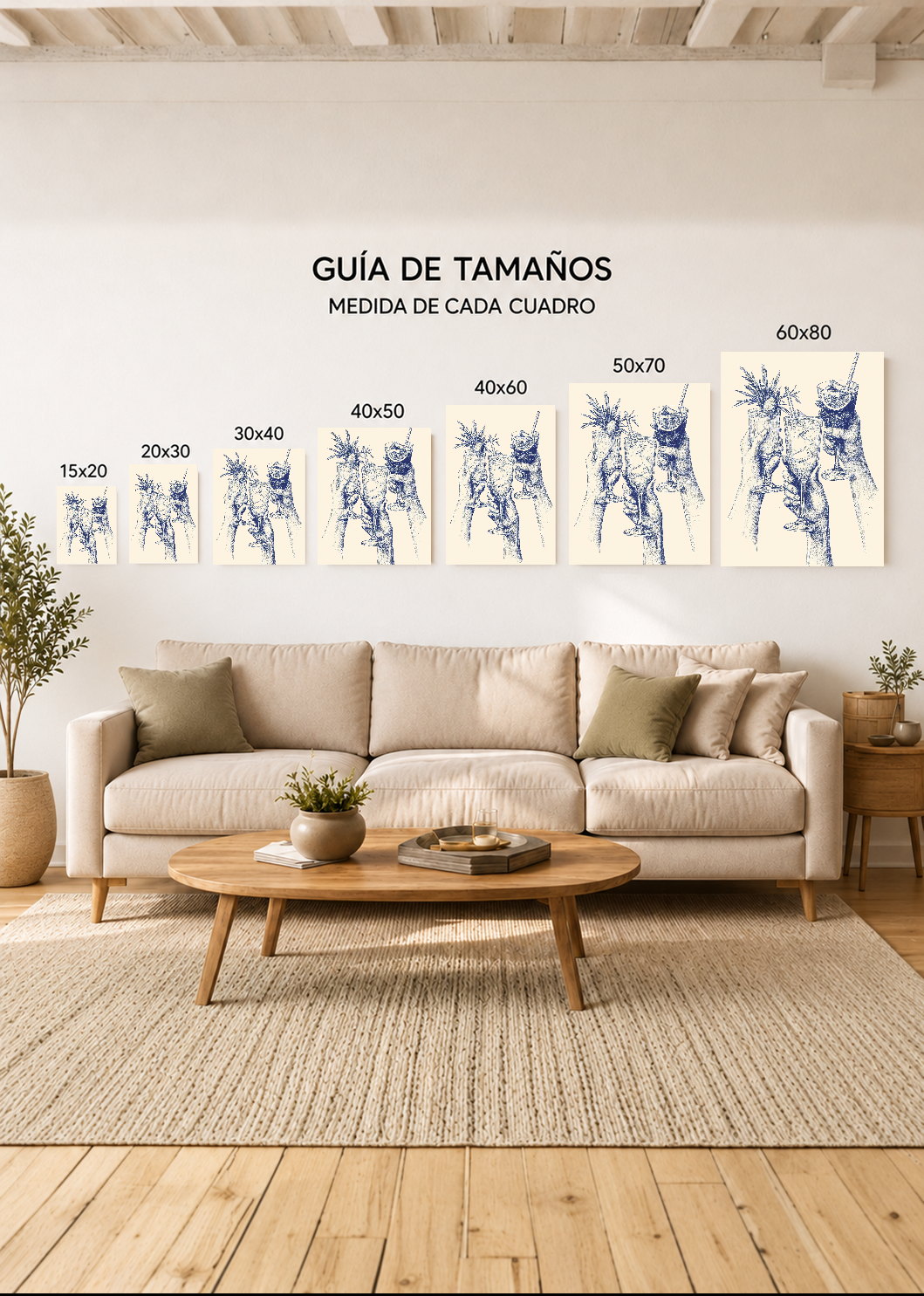 Cuadro Decorativo Mural Sin Marco 5mm - Trendy, Brindis Cocteles Dibujo Azul