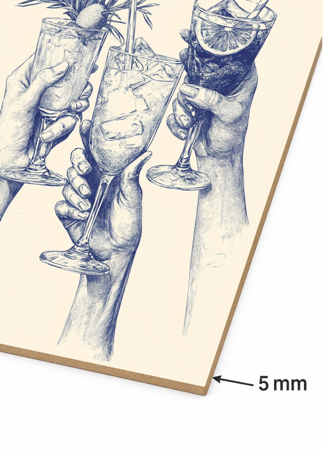 Cuadro Decorativo Mural Sin Marco 5mm - Trendy, Brindis Cocteles Dibujo Azul