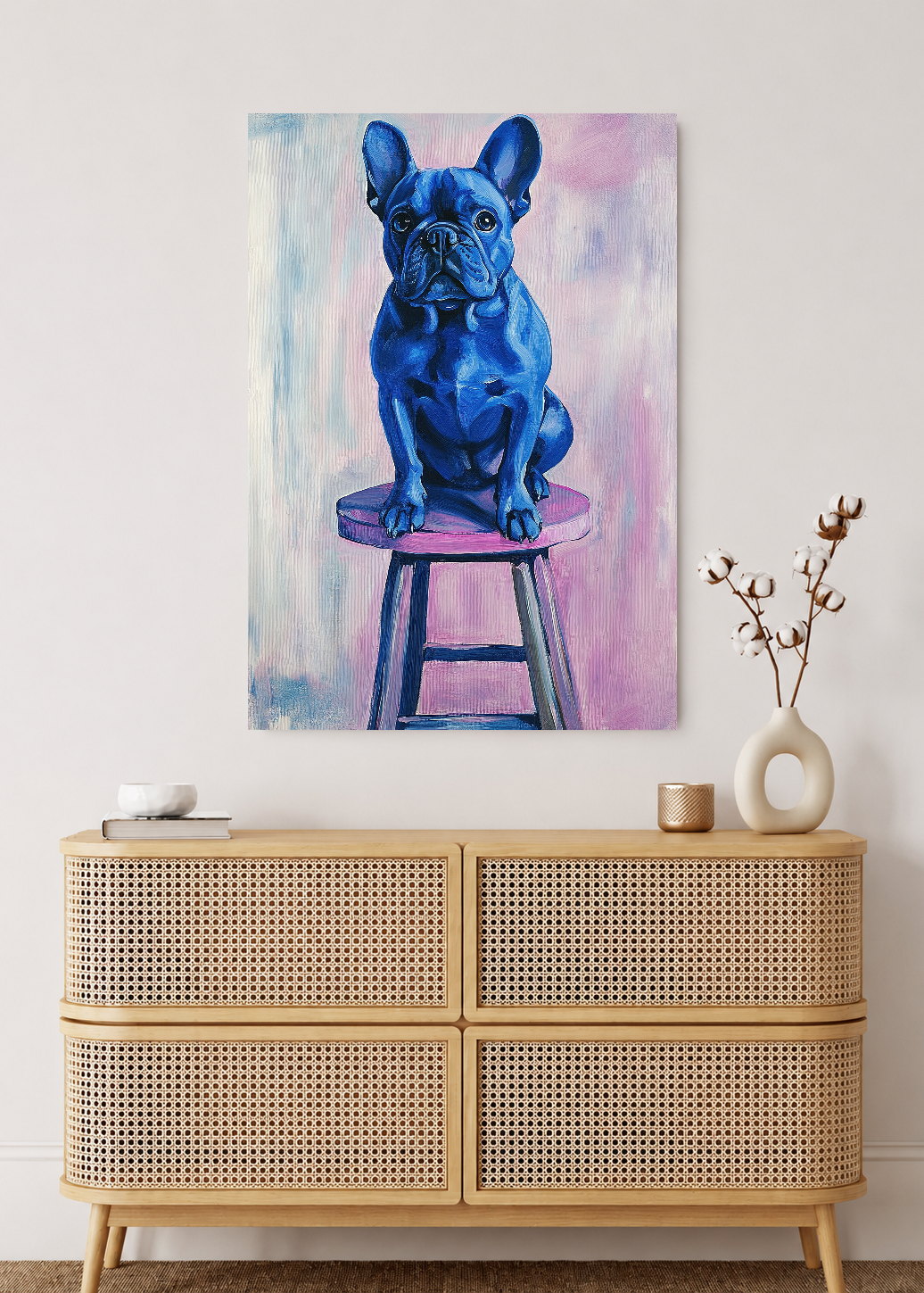 Cuadro Decorativo Mural Sin Marco 5mm - Trendy, Bulldog Azul Banqueta
