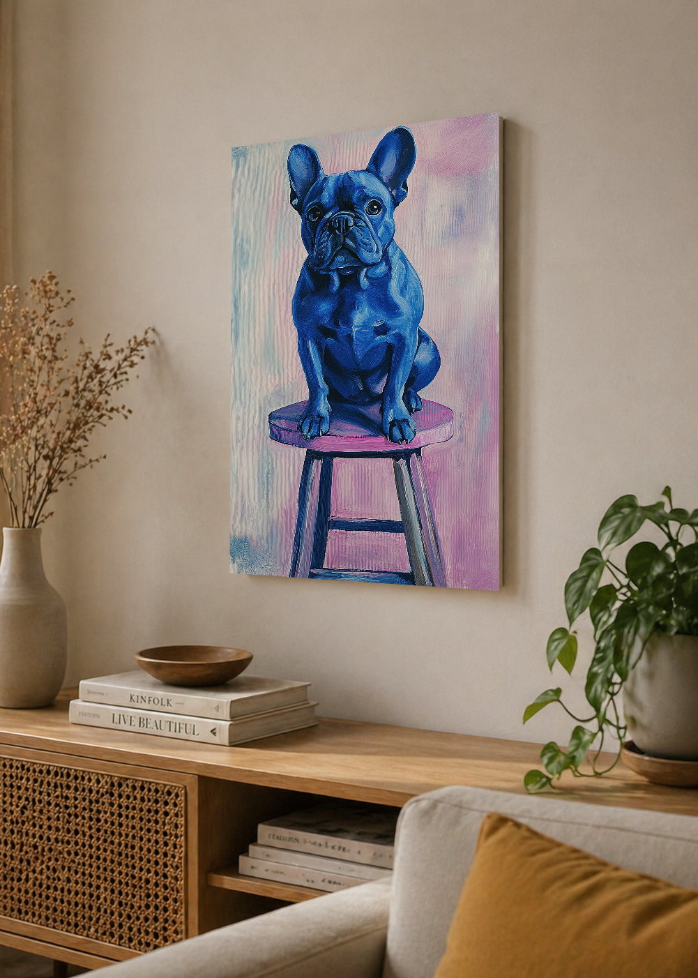 Cuadro Decorativo Mural Sin Marco 5mm - Trendy, Bulldog Azul Banqueta